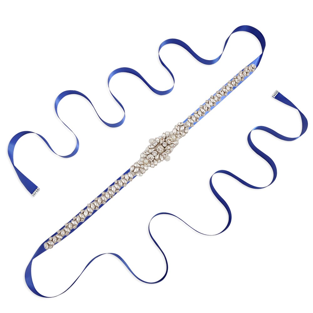 Trixy  s350 luxe bruidsgordel met strass steentjes, kristallinten, bruidsgordels, bruidsmeisjesjurken, accessoires: Koningsblauw