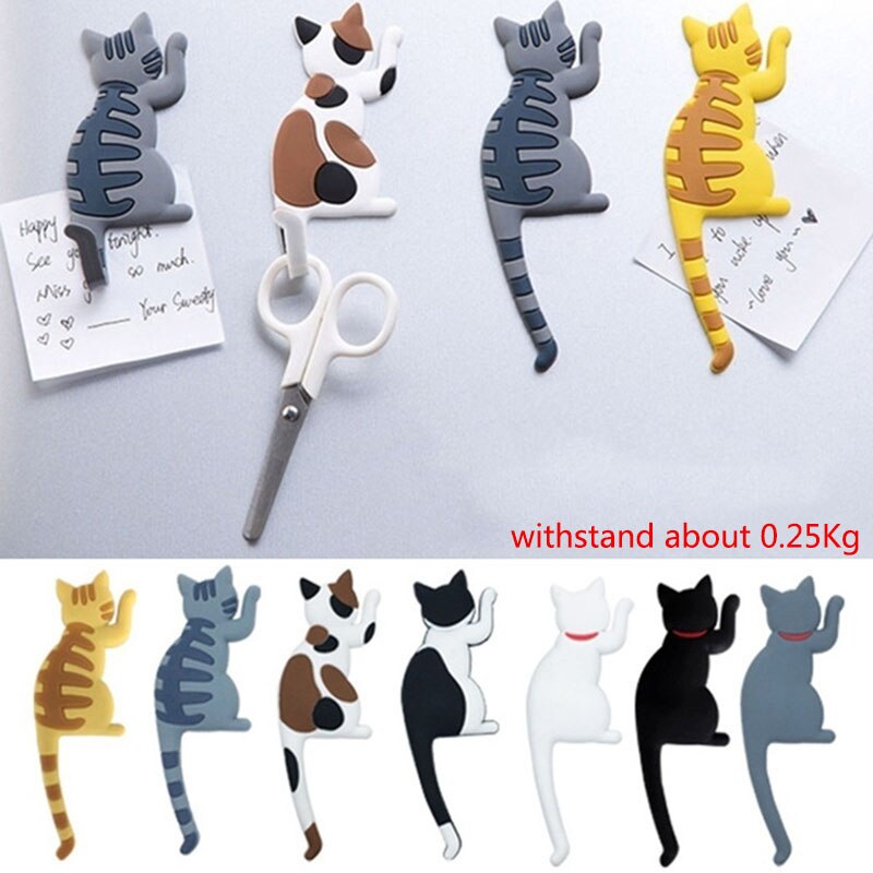 Cute Cat Magnetic Wall Mount Keys Hook Multifunction Refrigerator Sticker Fridge Magnet Decor Hanging Hook