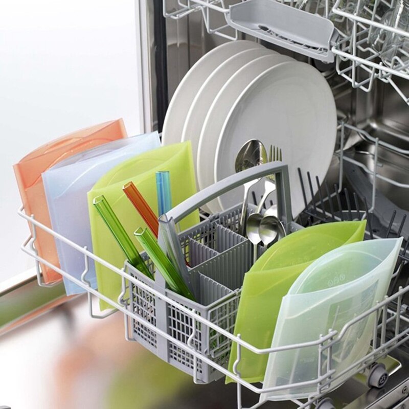 Sachet fraîcheur en SILICONE pour aliments | 4 pièces, scellé réutilisable, sachet fraîcheur sous vide, sac de cuisson, récipient alimentaire pour micro-ondes, sachet de cuisson pour FRUITS et pain