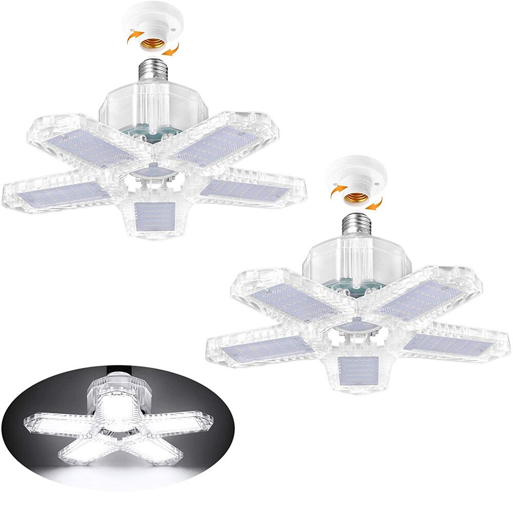 LED Garage Light 100W E26/E27 Deformable Ceiling Light Led Lights for Garage Warehouse Workshop Lighting with 5 Adjustable Panel