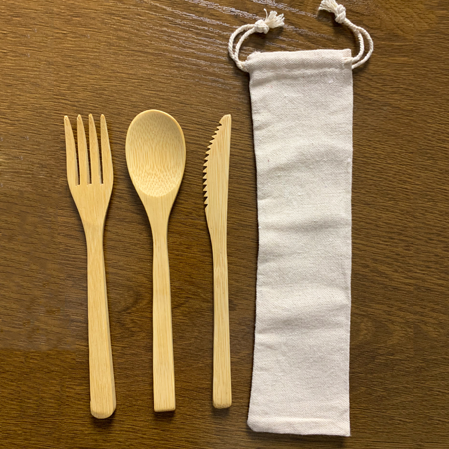 13/11/9/6-Pack Houten Bestek Bestek Set Bamboe Stro Servies Set Met Doek Tas Messen Vork lepel Reizen: Spoon 1