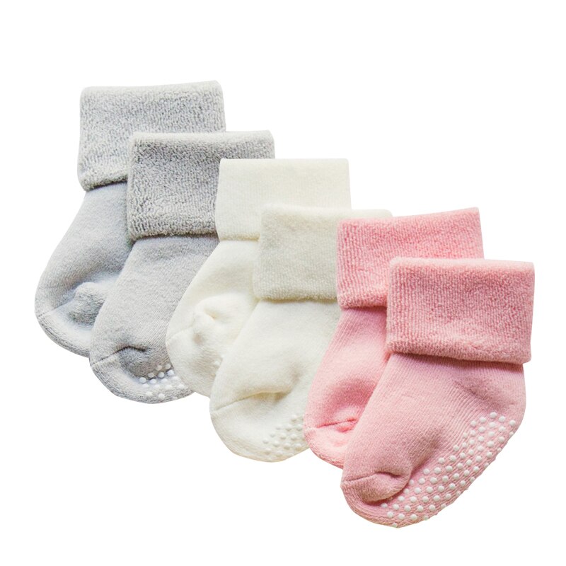 3Pairs DreamShining Cotton Baby Socks Autumn And Winter Thicken Warm Newborn Boy Girl Socks Floor Wear Antiskid Sock For Kids: Girl / 12M