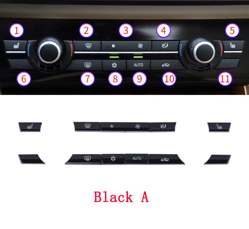 For BMW X5 X6 5 series 7 series F10 F18 Car Auto Air Conditional Button Key Caps A/C Heater Switch Kit Cap Cover Replacement: Black A