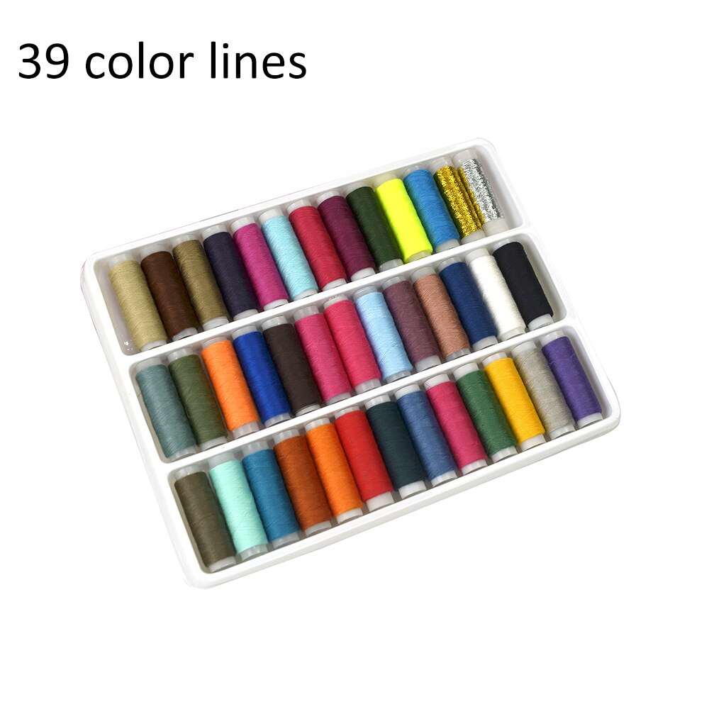 Electric Mini Sewing Machine With Light 2 Sppeds Portable Household Tailor Handheld Machine Home Tread Rewind Sewing Stitch Set: 39pcs sewing threads