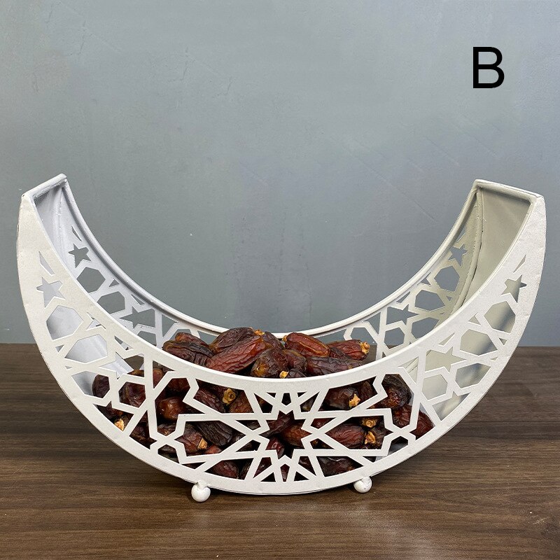 Eid Mubarak – plateau de service lune/étoile, vaisselle de table, récipient de stockage des aliments, plateau en fer forgé pour le Ramadan, pour la décoration de la maison I88: white b
