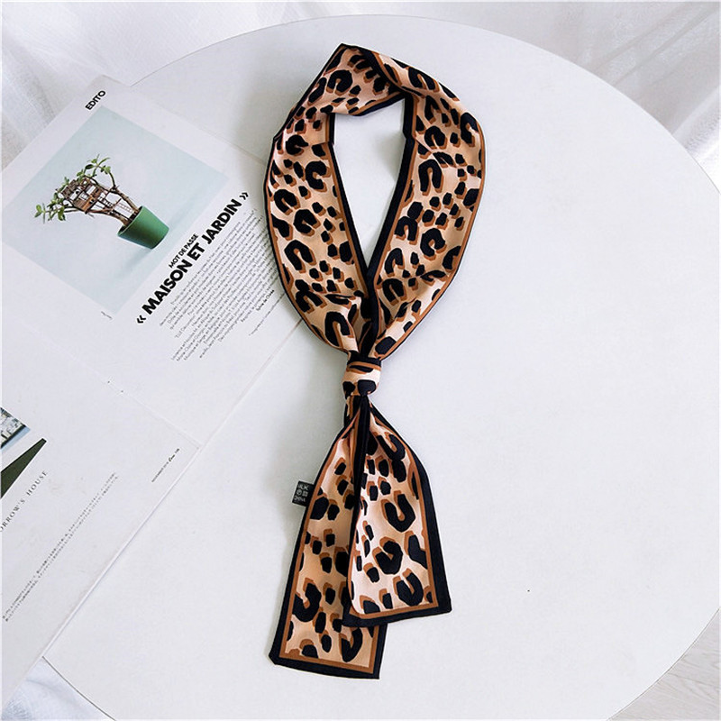 Leopard print håndtag taske bånd mærke foulard femme lille silke bandana til kvinder hoved tørklæde lange tynde tørklæder: 8