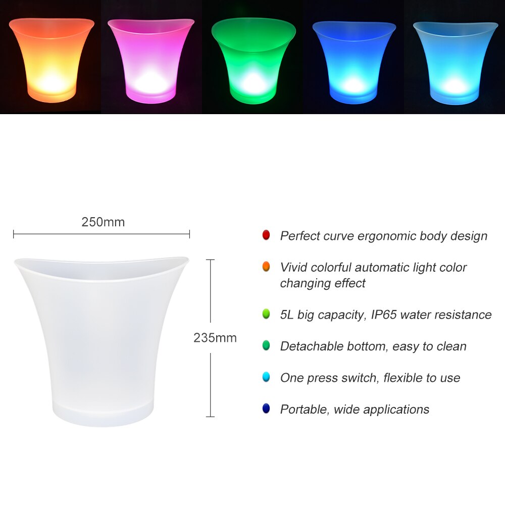 5L 6 Colors LED Ice Bucket Light Up Champagne Beer Bucket Holder Bars Nightclubs Bars Night Party Wine Drink Beer Juice Buckets