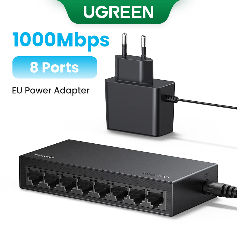Ugreen switch ethernet 1000mbps mini extensão de rede 5/8 portas todos os gigabit para roteador lan hub completo/meio duplex plug and play: YELLOW
