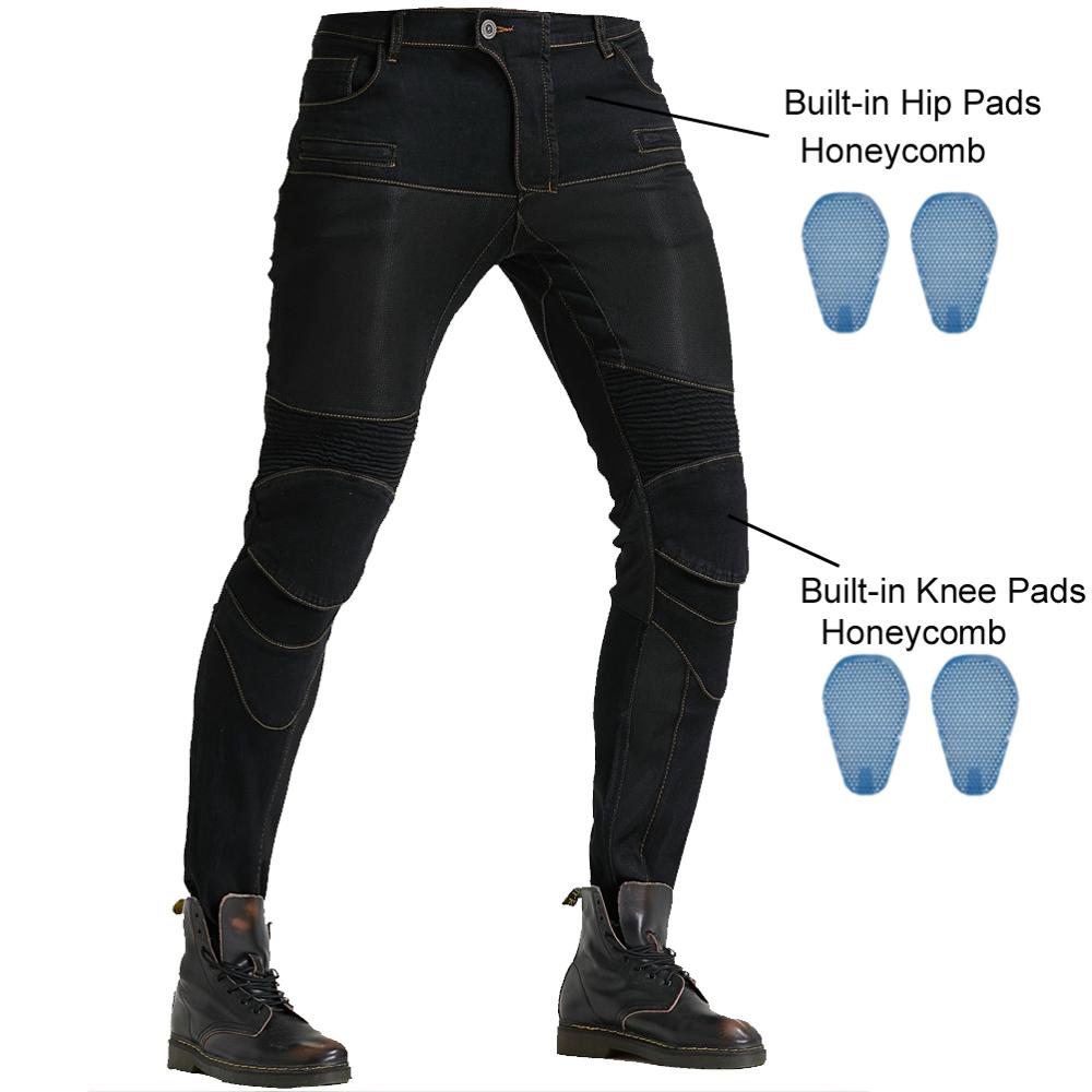 Men Motorcycle Riding Jeans Motocross Racing Pants Moto Vaqueros Pantalon With 4 X Honeycomb CE Armor Knee Hip Protector Pads