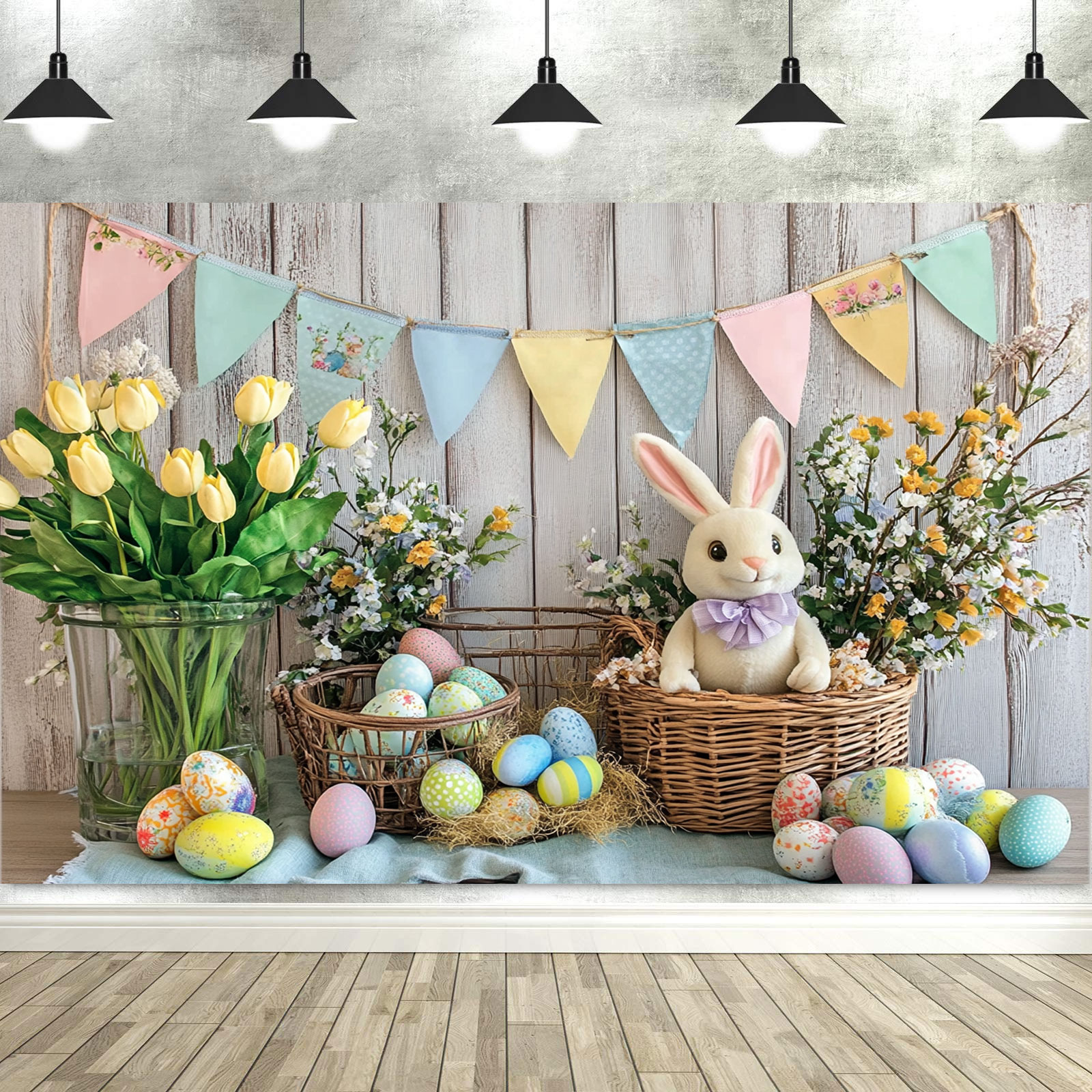 Primavera páscoa fotografia cenários jardim floral grama coelho ovos fundo coelho foto banner tapeçaria cabine adereços: Verde claro / 150 * 300