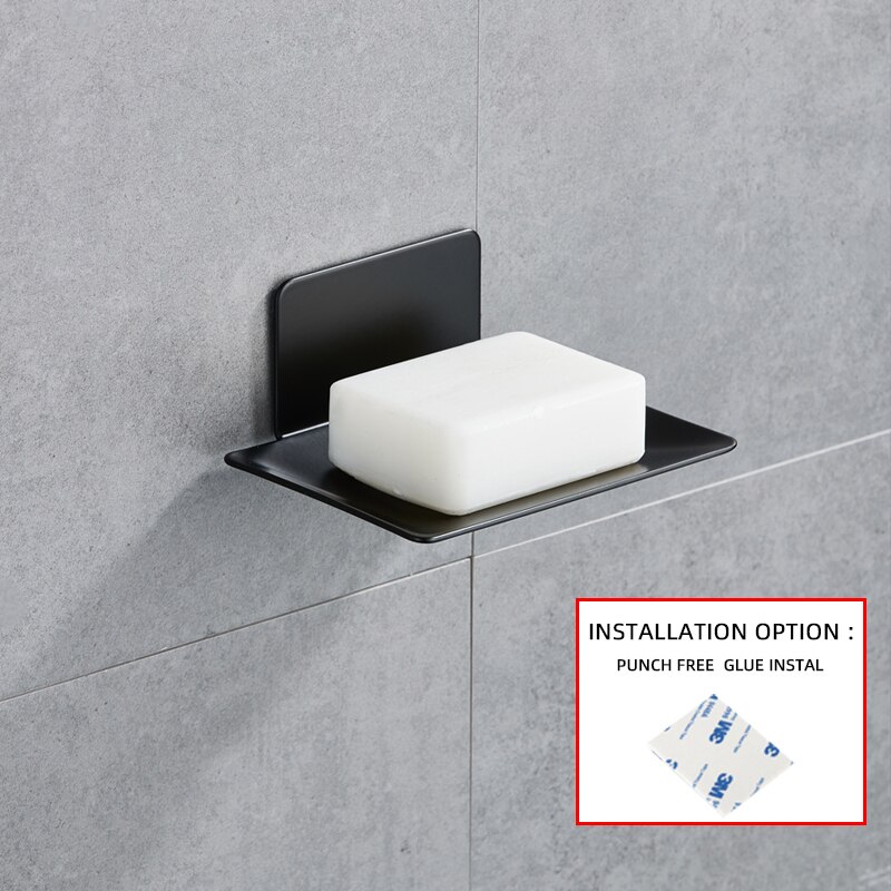 Aluminium sæbeholder badeværelse sort sæbeopbevaringsholder fri hul opbevaringsstativ sæbeholderbeholder: Sort