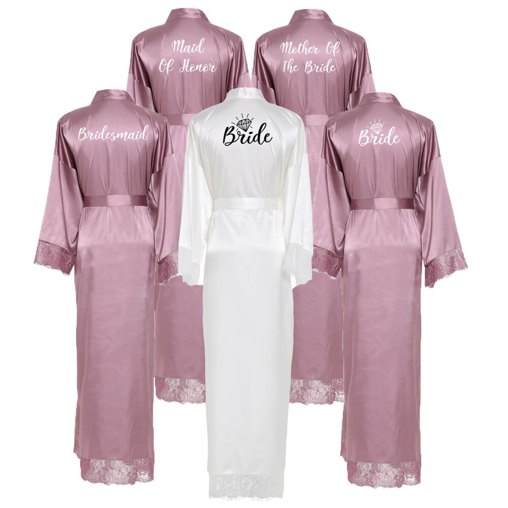 Owiter Brautjungfer mauve Lange Große Ebene murmeln Braut Kimono Seide Satin- Nacht Kleid Kleid Hochzeit Roben Bademantel Spitze Kleid Damen
