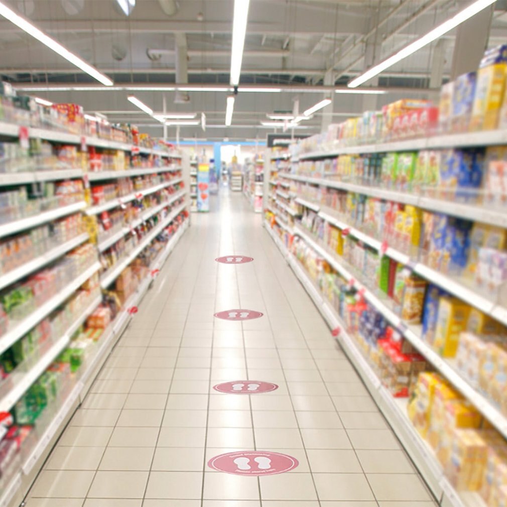 Please Practice Social Distancing Floor Sign Circle Pressure Sensitive Adhesive Non-Slip Store Floor Decor