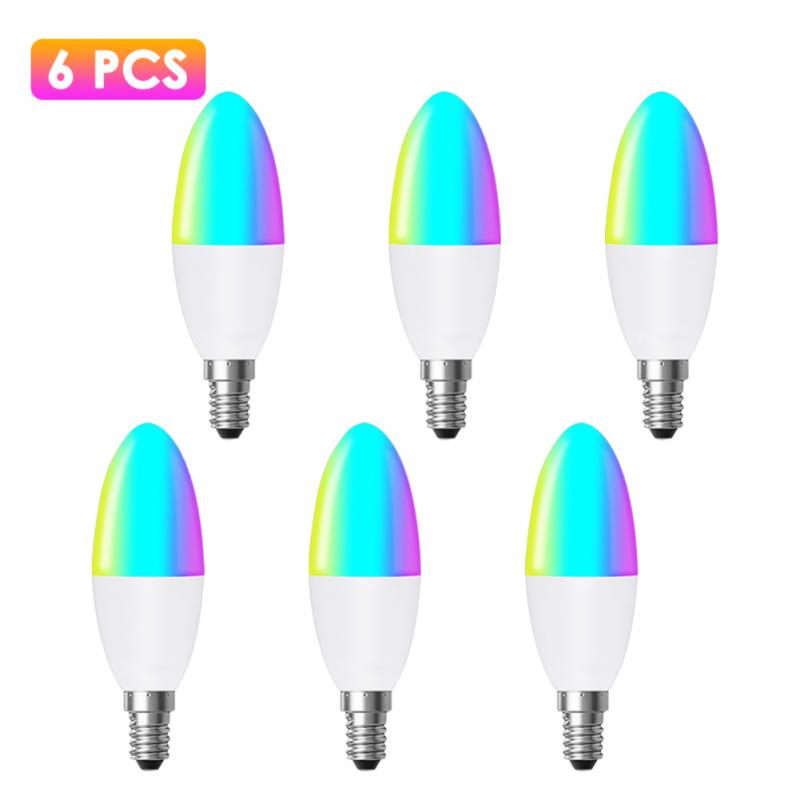 E14 tuya zigbee 3,0 smart candle bulb rgbcw 5w led light bulb smart home control works with alexa google home alice: 6 pcs