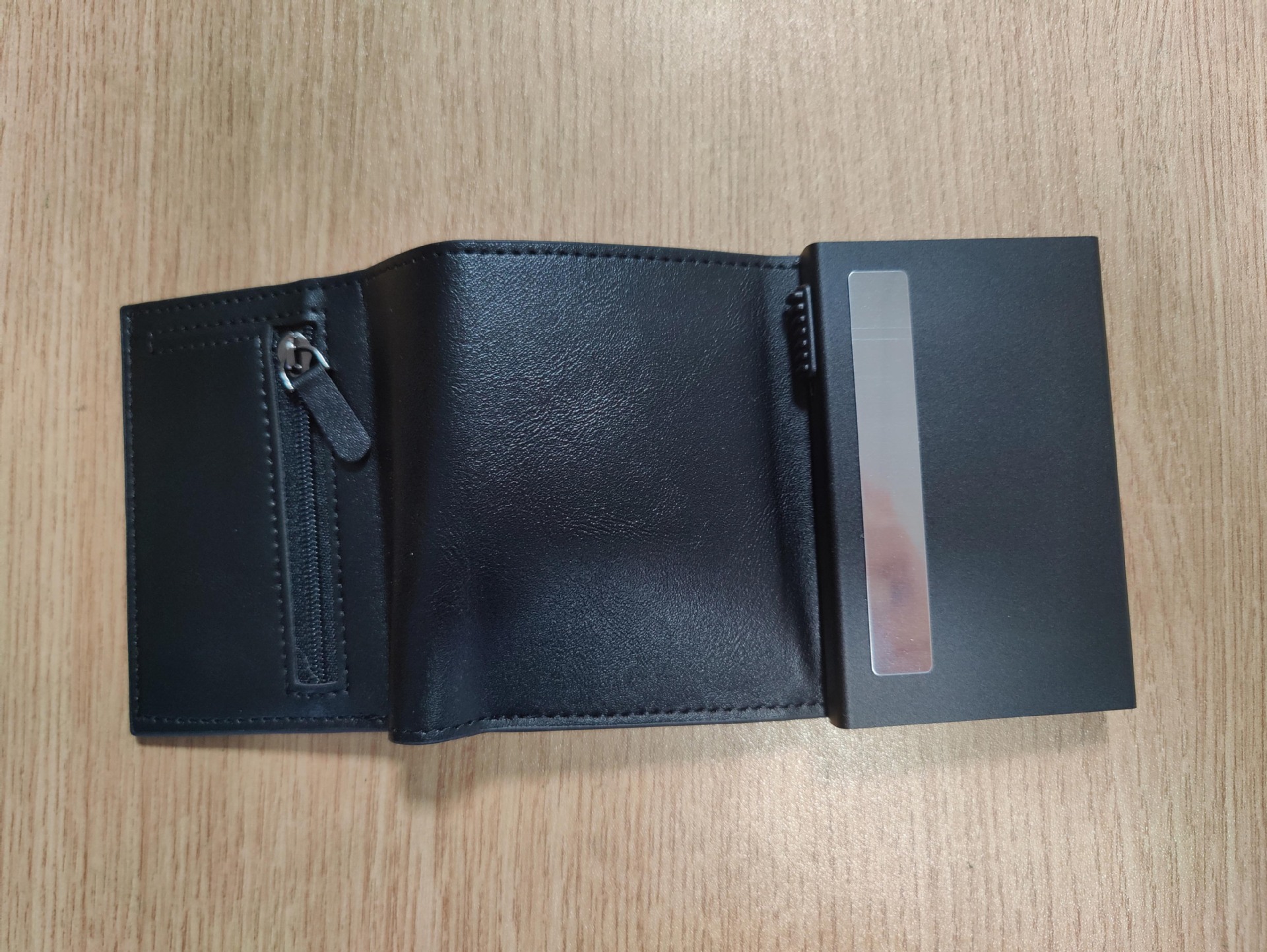 men's lock, card paper with coin and bill compartments Foldable wallet with RFID