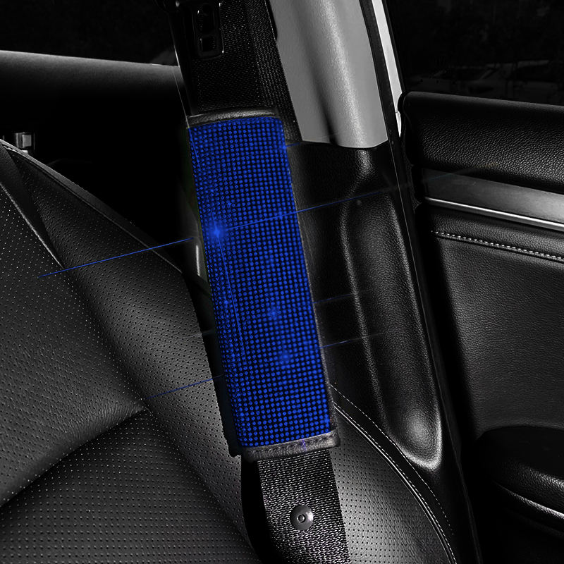 2 uds. Hombreras para cinturón de seguridad con diamantes de cristal, fundas ostentosas para cinturón de seguridad de coche, cojín Protector, decoración automática, accesorios para coche para mujer: Azul