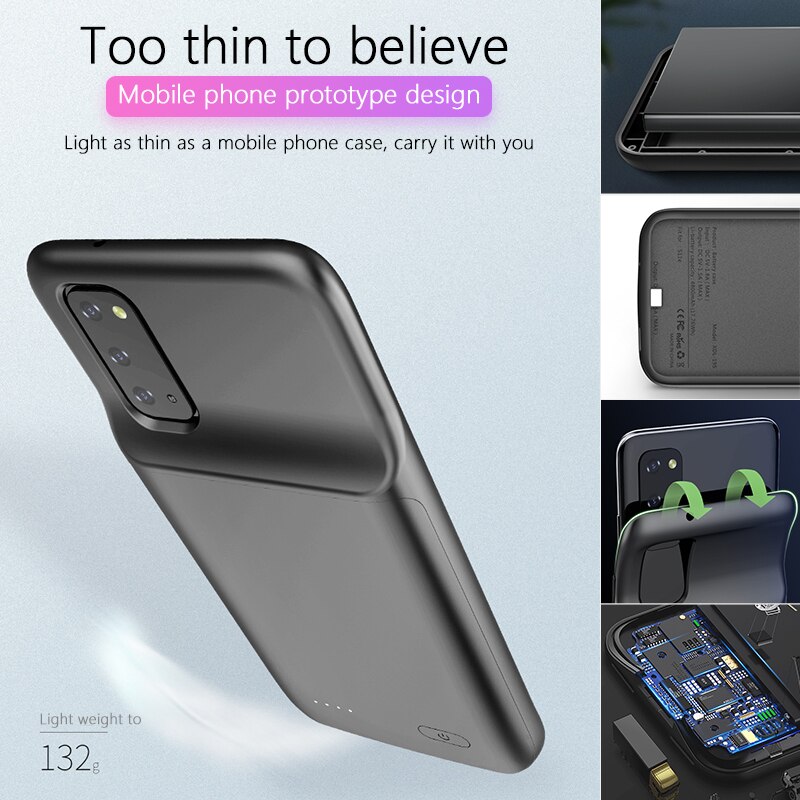4800/6000 mah powerbank batterij oplader case voor samsung galaxy  s20 plus externe back-up batterij case voor samsung  s20 ultra plus