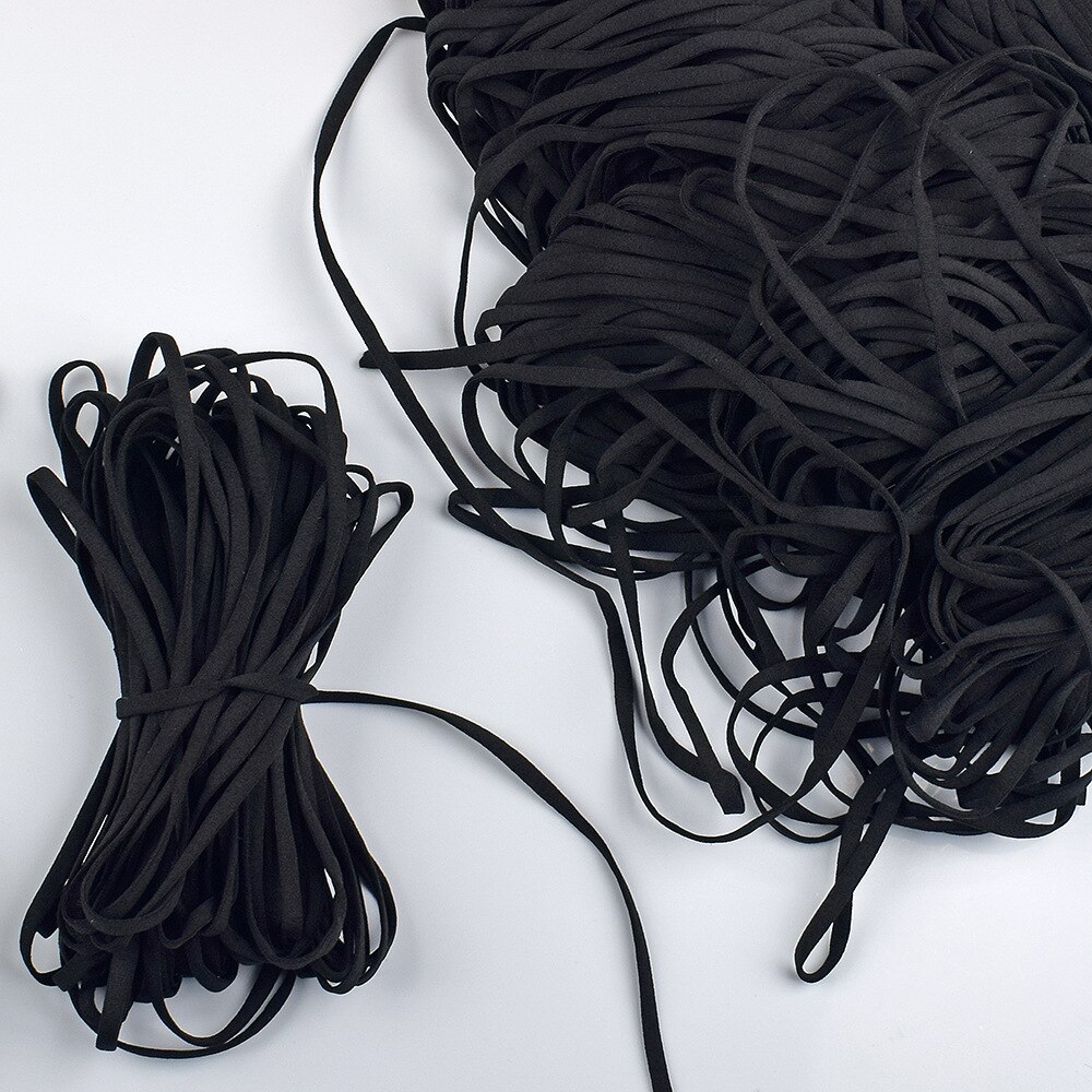 3/5mm muns mask elastiskt band snöre ansiktsmask vit svart rep gummiband tejp öronsnöre rund platt öra hängande gör-det-själv-tillbehör