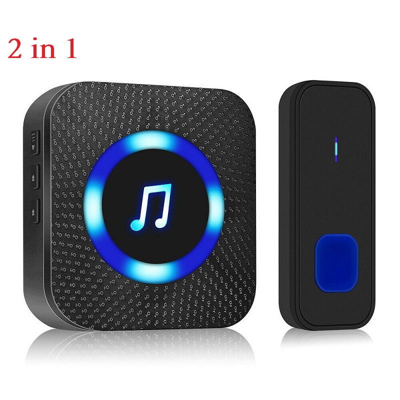 Trådlös dörrklocka hem ringsignal dörr bell välkomstklocka smart dörrklocka eu plug dörrklocka ring vattentät knapp: Vit