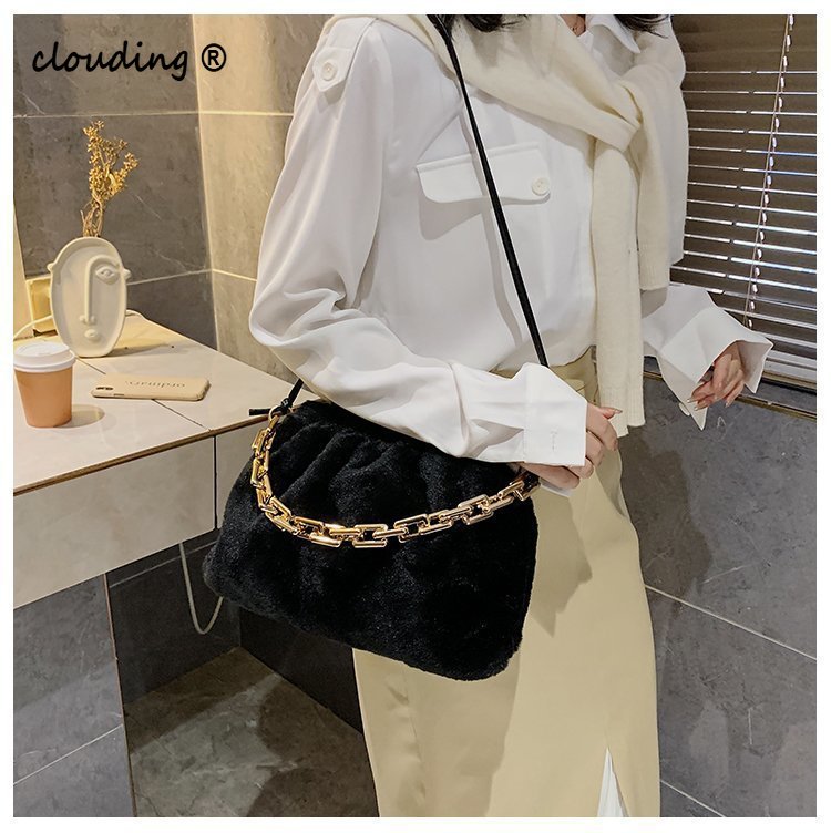 Pluche Effen Kleur Crossbody Tas Toevallige Vrouwen Geplooide Cloud Schouder Clutch Reizen Grote Capaciteit Handtassen Onderarm Bakken