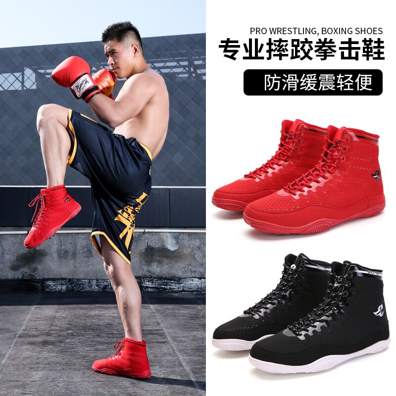 Original Mens Womens Wrestling Boots Red Black Boxing Sneakers for Men High Top Boxing Gear Shoe Breathable Big Boy Boxing Boot