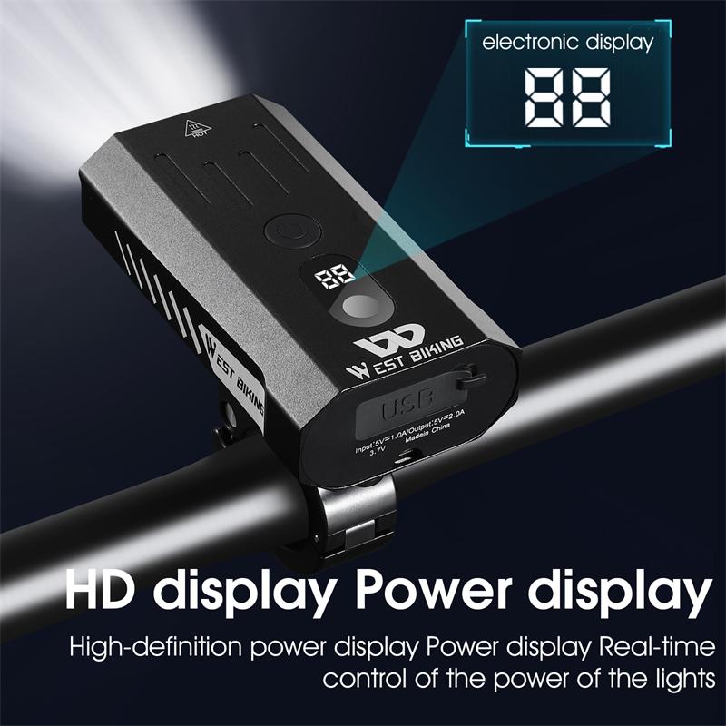 WEST BIKING – feu arrière de vélo IPX-5 étanche 800 Lumen, lampe torche USB LED, accessoires de cyclisme, vtt