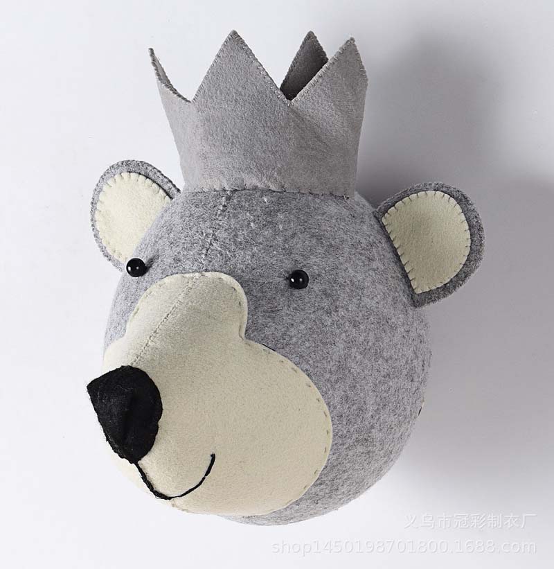 Babyrum djurhuvud ornament väggdekoration djurhuvud form vägghängande ornament plyschdocka leksak: Björn