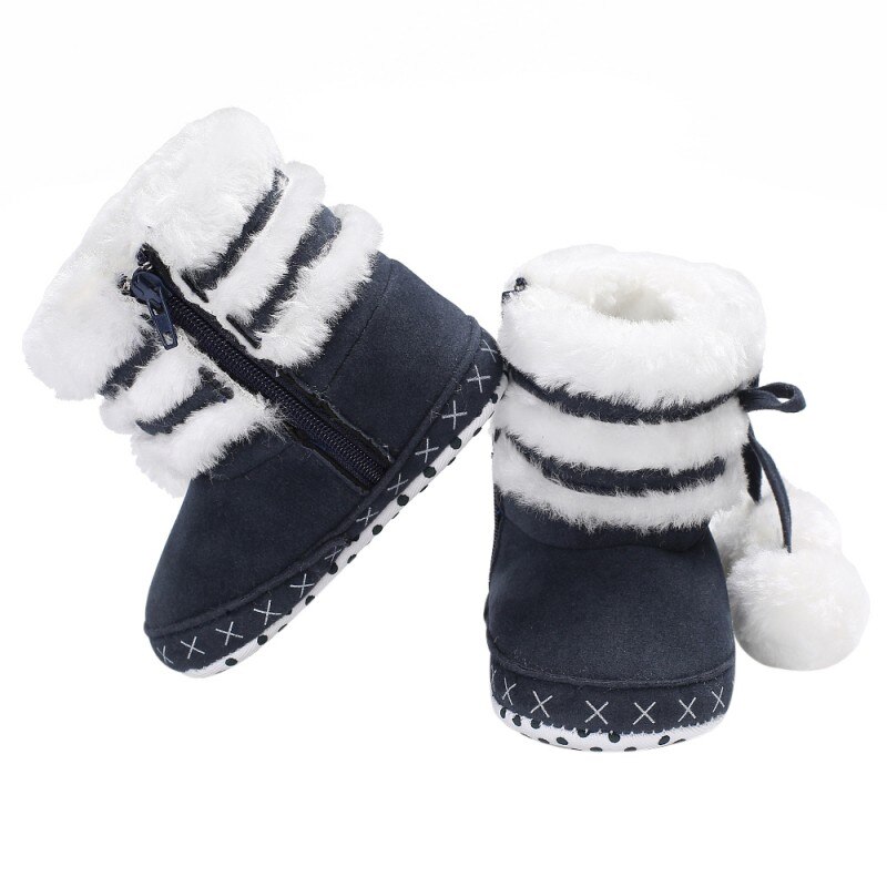 Winter Baby freundlicher Jungen Mädchen Stiefel Weichen Boden Nette Süße Beiläufige Baumwolle Komfortable Reißverschluss Samt Plüsch Ball Warme Patch Stiefel