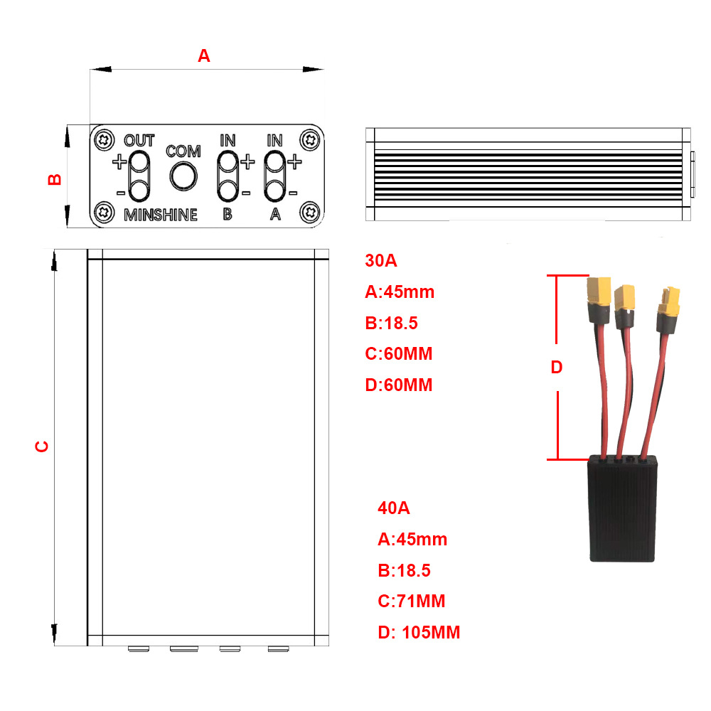 Ebike Dual Batterij Aansluiting Adapter XT60 Switcher Module Verhogen 20V-60V 30/40A Lithium Batterij Capaciteit parallel Module Deel
