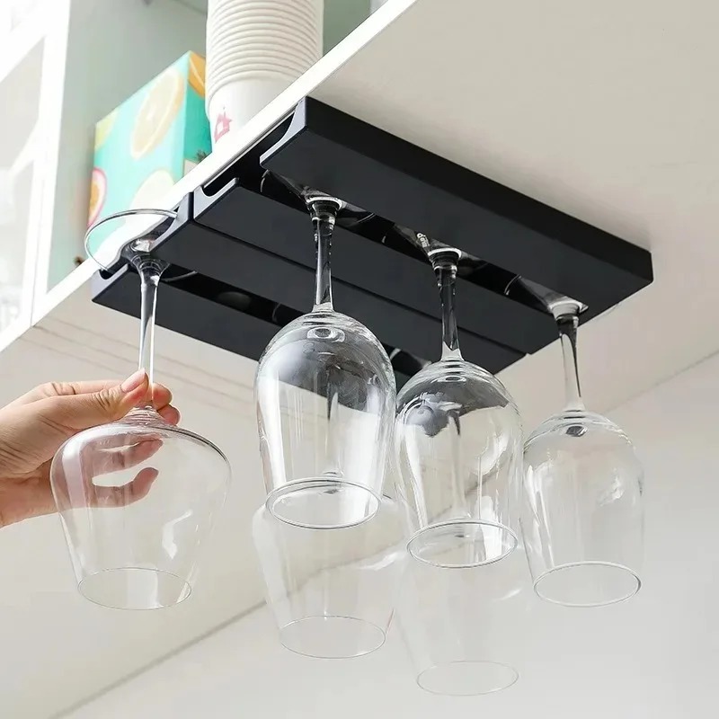 Kitchen Cabinet Hanging Holder Shelf Free Punching Holder Wine Glass Rack Multi-Function Goblet Classification up Organizer