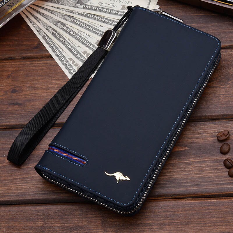 Mannen Lederen Portemonnee Rits Portefeuilles Mannen Lange Portemonnee Mannelijke Clutch Telefoon Tas Polsbandje Portemonnee Kaarthouder MWS184: Blue B