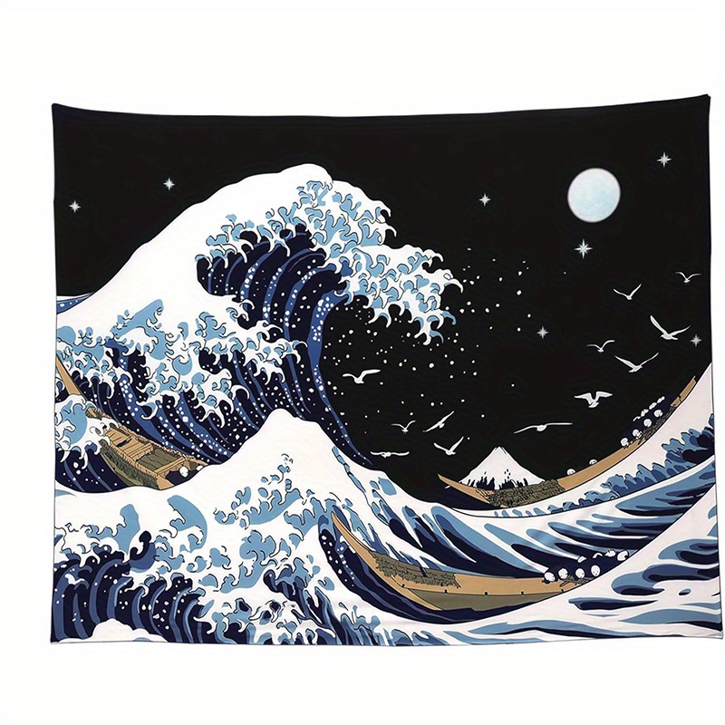 Tapiz de onda nocturna, tela de fondo, tela colgante para dormitorio, mesita de noche, tela decorativa para pared, tapiz para dormitorio de alquiler: 140 x 205 cm