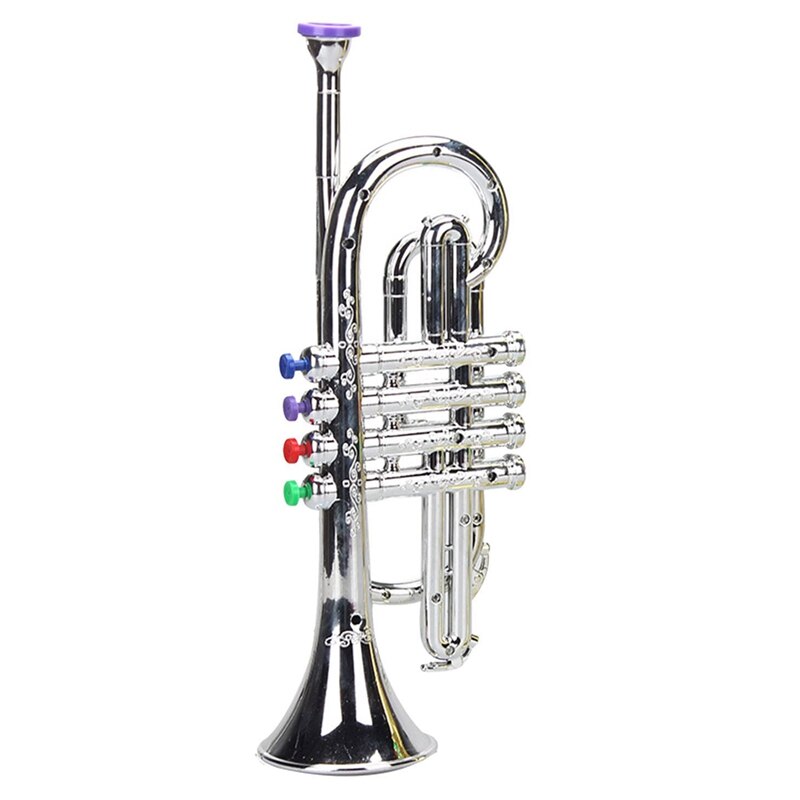Trompette 4 tons 4 touches colorées, jeu de Simulation, Mini Instruments à vent musicaux pour enfants, jouet de fête d&#39;anniversaire: Silver