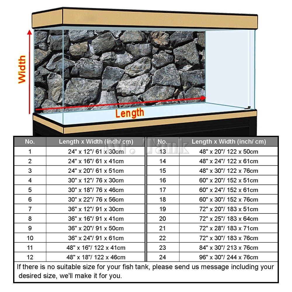 Custom Size Aquarium Background Poster With Self-Adhesive Black Stone PVC Fish Tank Decoration Accessories Landscape Wallpaper