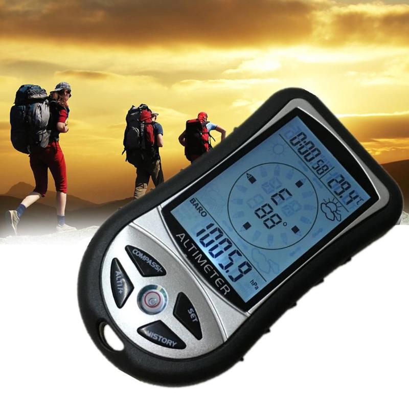 Handheld Compass Altimeter Barometer Thermometer Weather Forecast Time