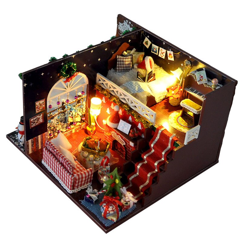 DIY Miniatur Puppenhaus Möbel Weihnachten Karneval Nacht Holz Puppen Haus Mit LED Licht Kits Spielzeug Für Kinder: Default Title