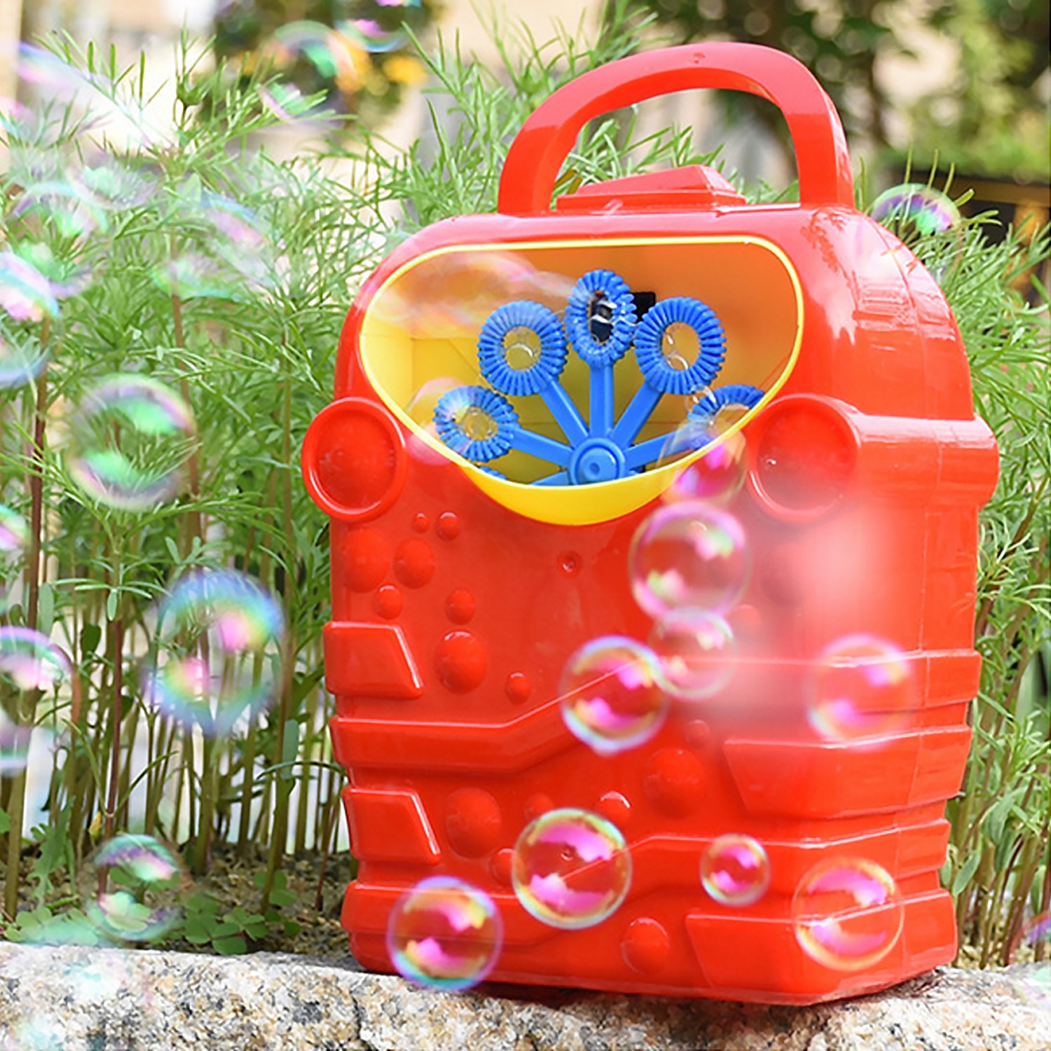 Kids Leuke Grappige Rode Cartoon Automatische Elektrische Bubble Machine Blower Handvat Batterij Aangedreven Outdoor Sport Zeep Bubble Maker Speelgoed