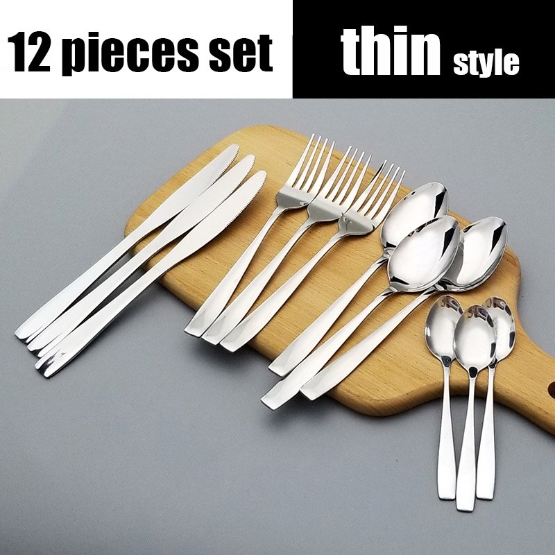 24 stk / sæt spisestel sæt top rustfrit stål middagskniv og gaffel bestiksæt med æske: 12 stk sæt