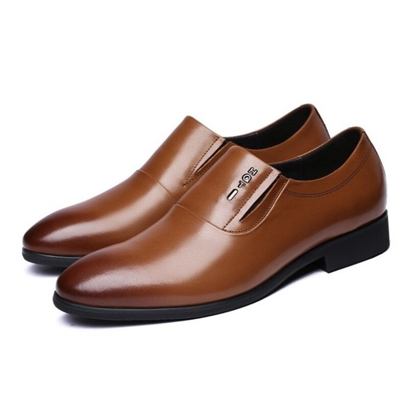 Grande taille 46 de hommes en cuir chaussures habillées sans lacet bout rond mâle chaussures formelles bout pointu affaires chaussures plates: Marron / 11
