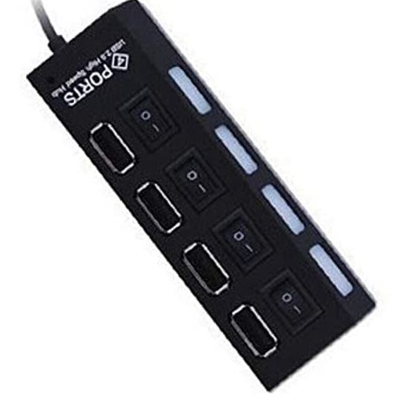 4 Ports USB Hub Splitter USB 2.0 Hub LED with 4 ON/OFF Switches for Tablet Laptop Computer Notebook