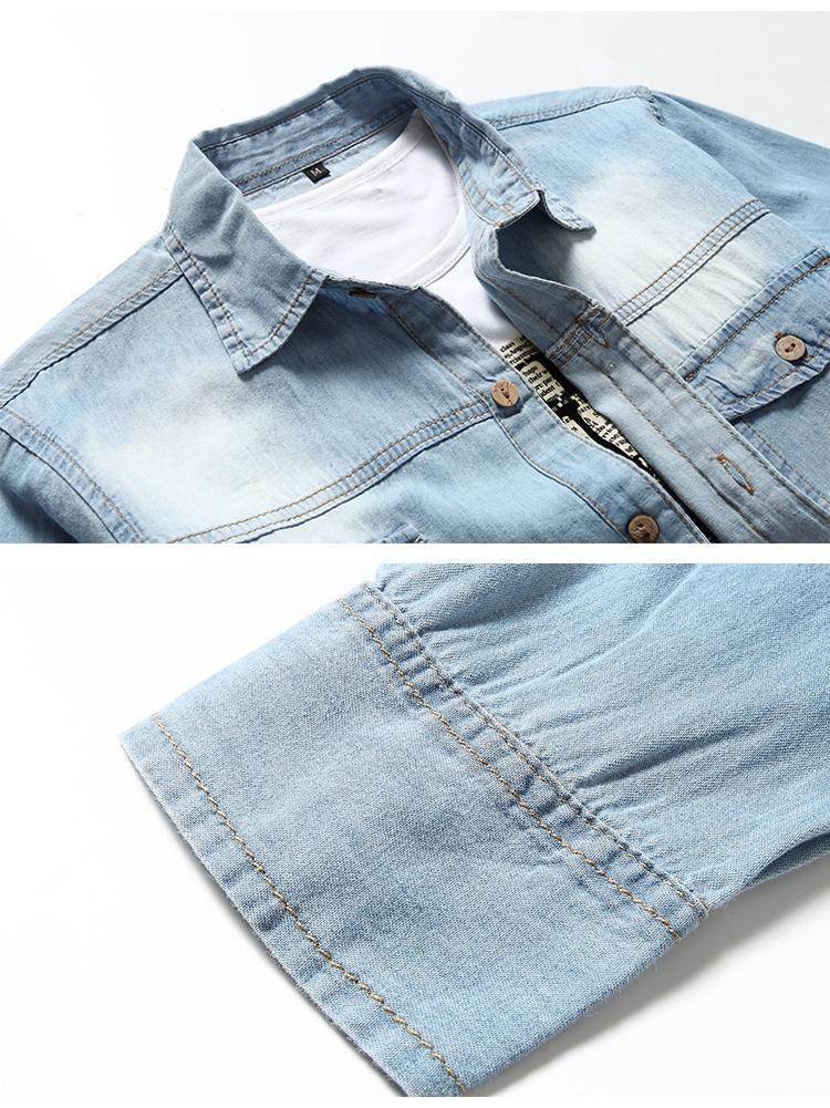 Herenblouse denim overhemd met lange mouwen voor heren katoenen dun spijkerhemd voor jongens vrijetijdsblauw