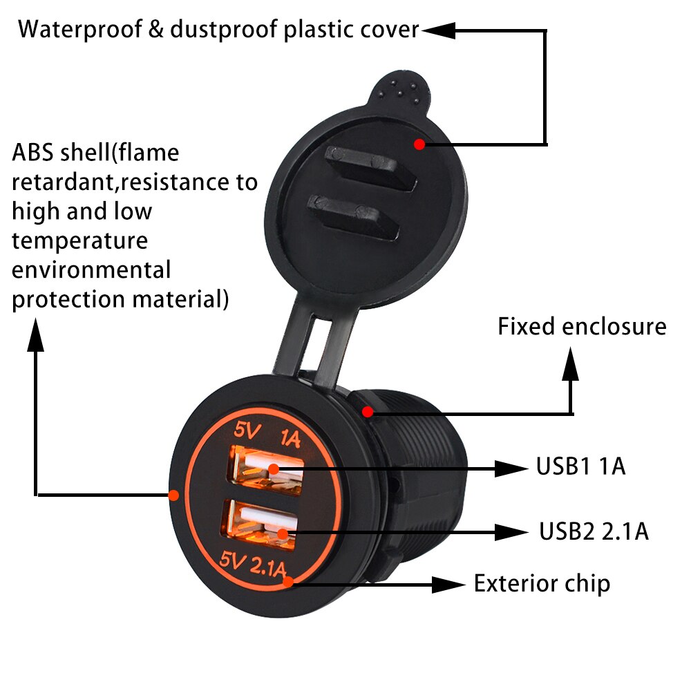 2 Port Car Charger Power Auto Truck Adapter 5V 2.1A USB Socket LED Panel Charge Mobile Phone Tablet For ATV Boat Motorcycle