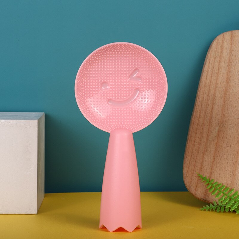 Cuillère à riz pour visage Smiley , belle, debout, antiadhésive, grande pelle à riz en plastique, vaisselle de cuisine domestique: Pink