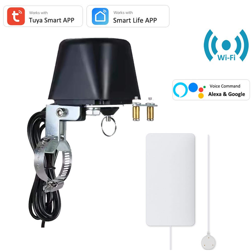 Tuya Smart Alexa Google WiFi Valve Controller Auto ON/OFF Smart Scenece with Wireless Water Leakage Leak Detector Smart Life APP