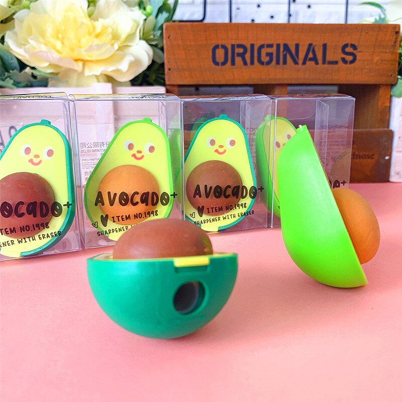Avocado cute pencil sharpener and eraser in one student pencil sharpener School pencil eraser Rubber Children stationery