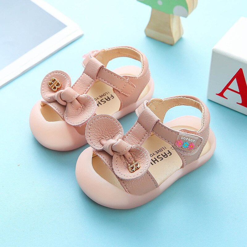 Verão arco-laço do bebê meninas sandálias 1-2 anos de idade infantil da criança sapatos macios sapatos de praia infantis meninas tamancos primeira caminhada sapato: pink / 17