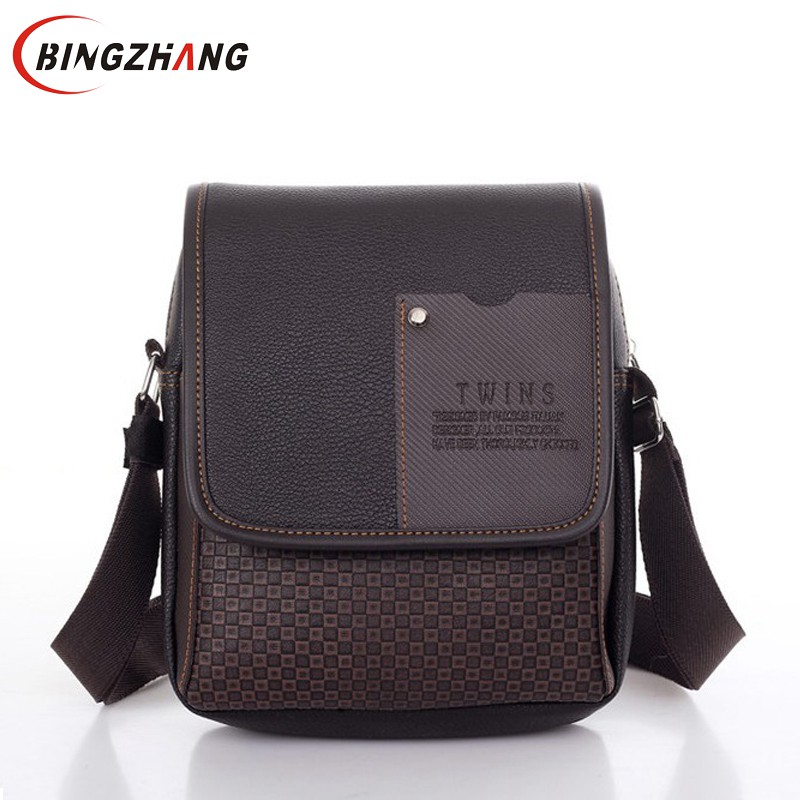 vintage Man bag shoulder crossbody bags for men messenger bag man leather Pu plaid small male handbags black L4-3333