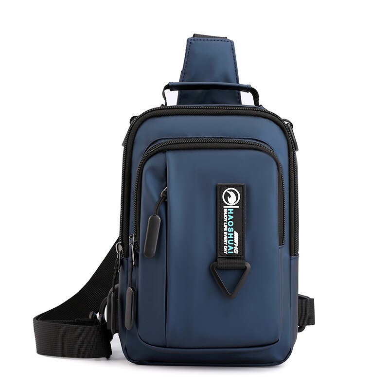 Male Shoulder Bag USB Charging Crossbody bags Men Anti Theft Messenger Bags Chest Bag Waterproof Nylon Men Black Bag Casual: Deep Blue