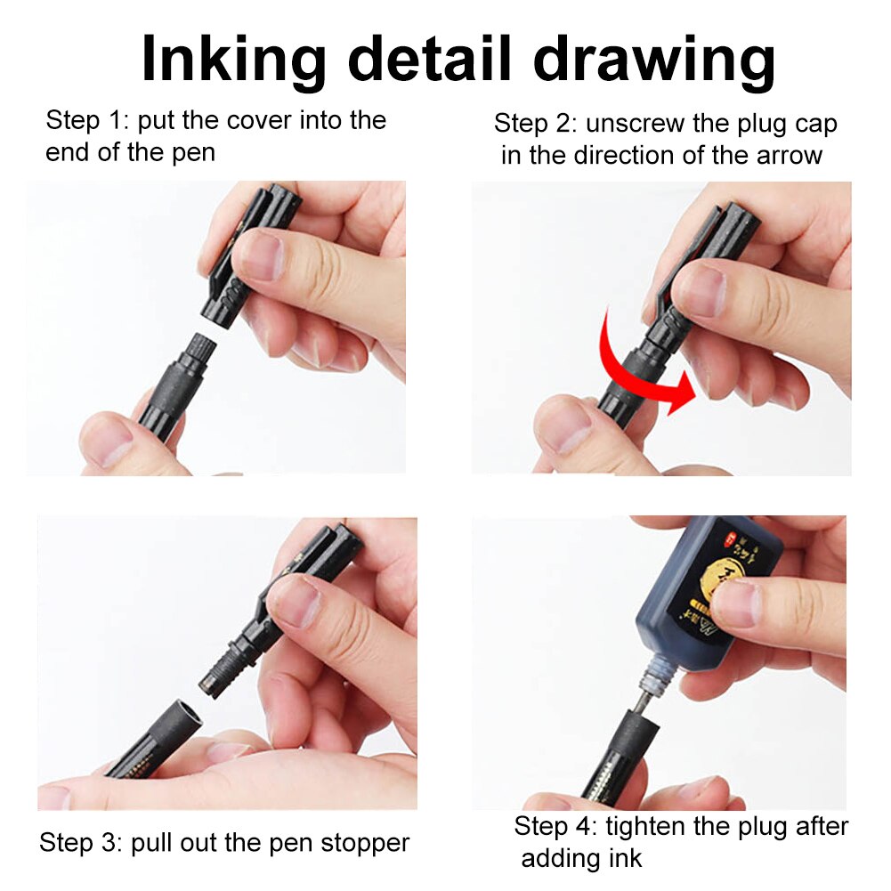 4Pcs Calligraphy Writing Signature Marker Pen Brush Office School Ink Stationery
