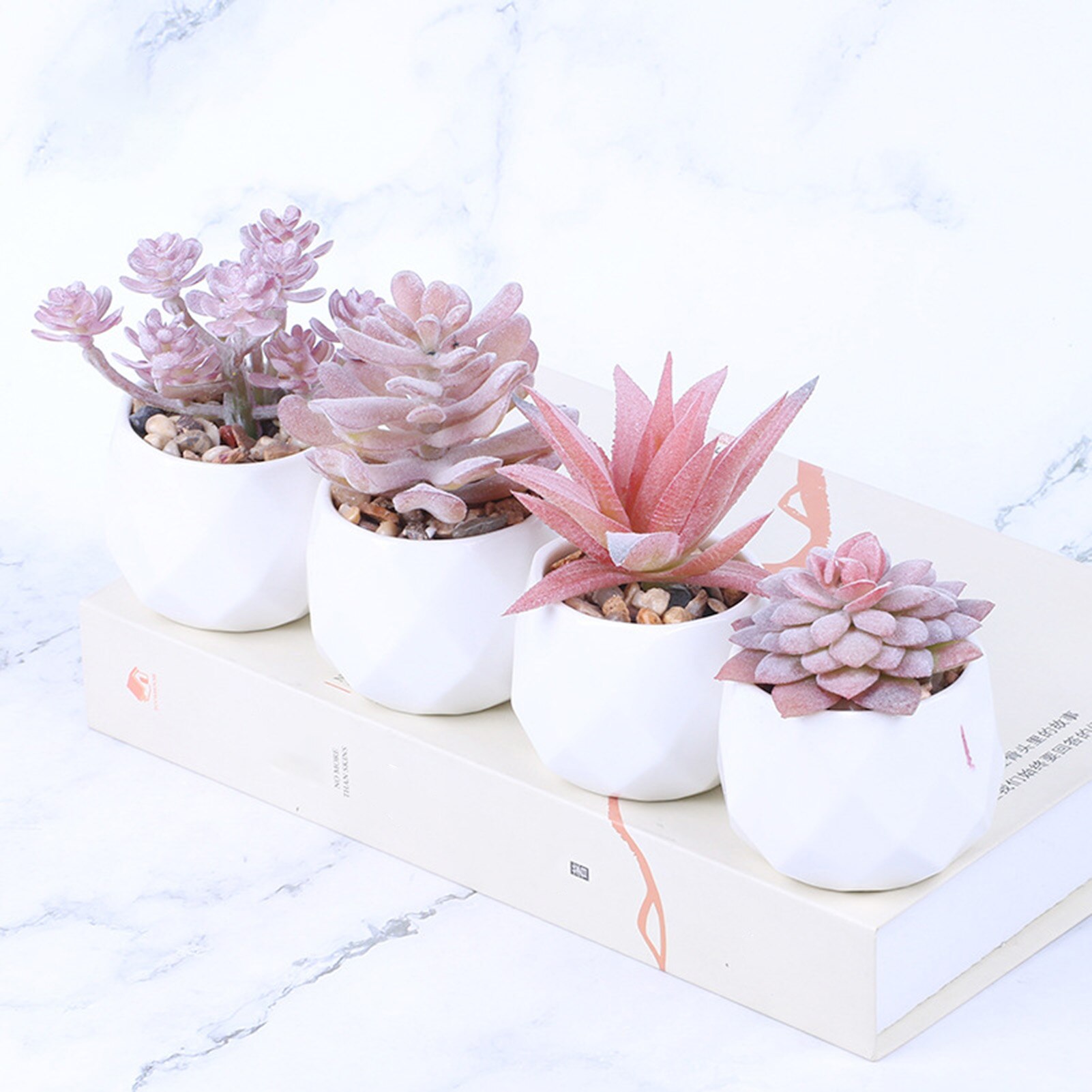 4PCS Artificial Potted Plant Ornament Desktop Cute Small Simulation Succulent Plants With Resin Pot Home Office Table Decoration